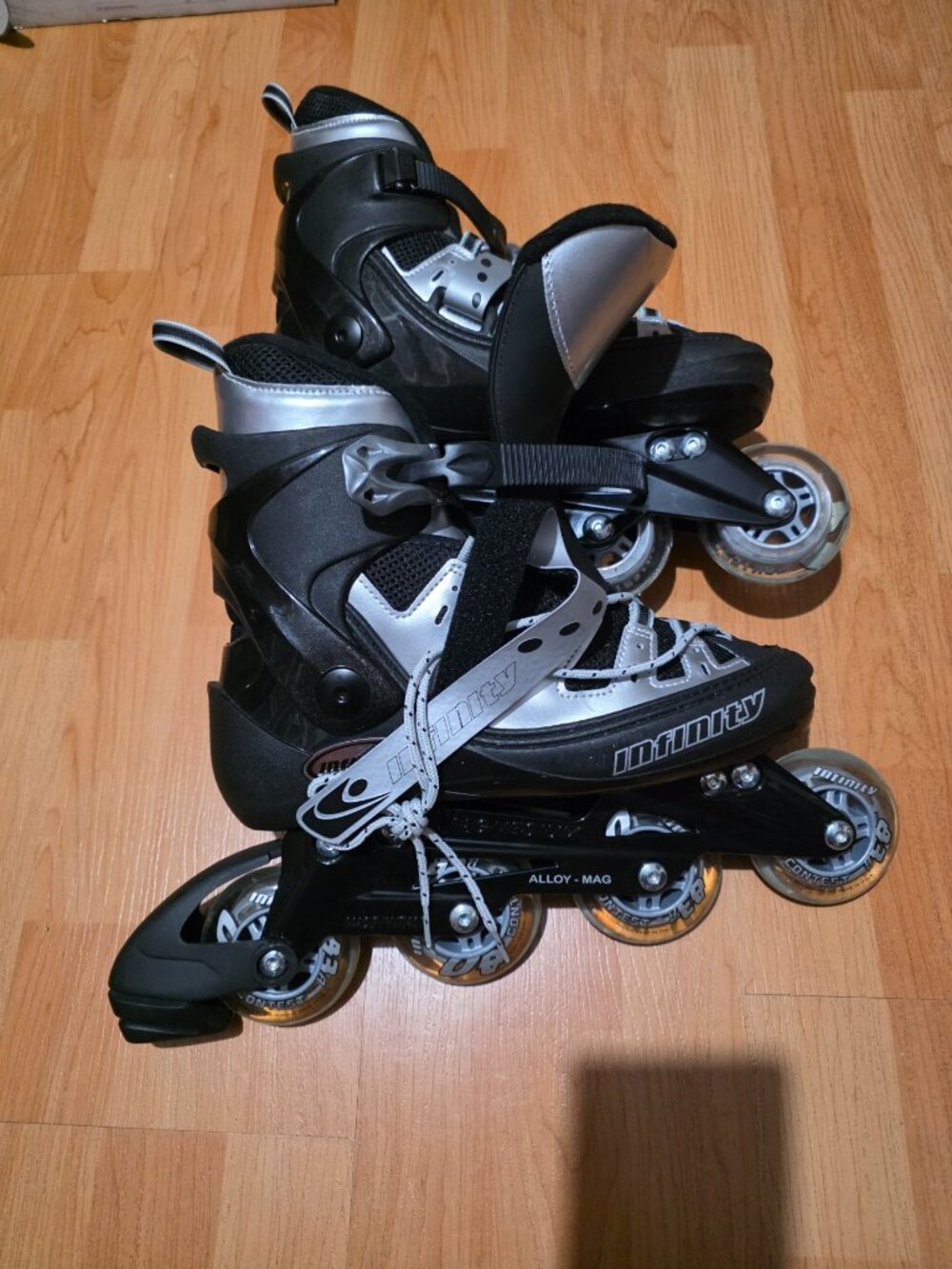 Infinity Inline Skates Sz 10 Alloy Mag Frame, made in Italy 83A Wheels